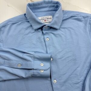 Mizzen+Main Spinnaker Collection‎ Mens Medium Blue Textured Dress Shirt Stretch